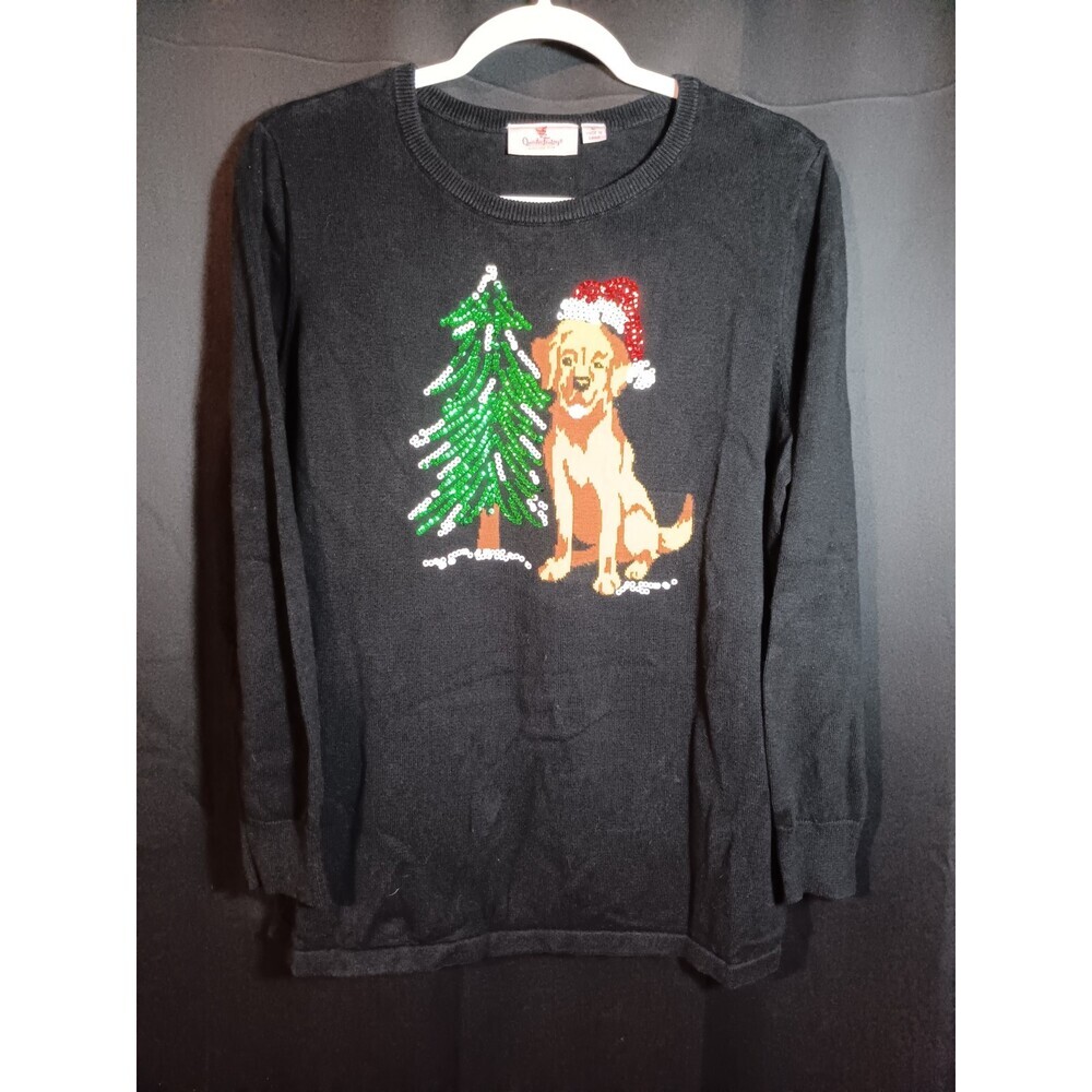 Quacker Factory Holiday Pets Black Sweater Golden Retriever Dog Large Crew Neck - Picture 3 of 5